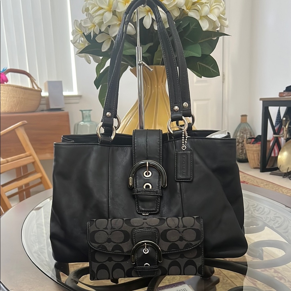 Coach SoHo east west bag and coach wallet plus a satin dust bag. Large hang tag